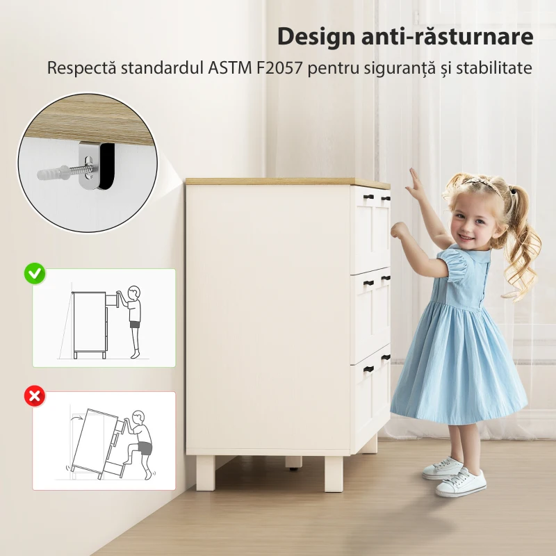 HOMCOM Comodă Modernă cu 6 Sertare din PAL, Lemn de Pin și MDF, 120x38x71 cm, Alb și Efect Lemn