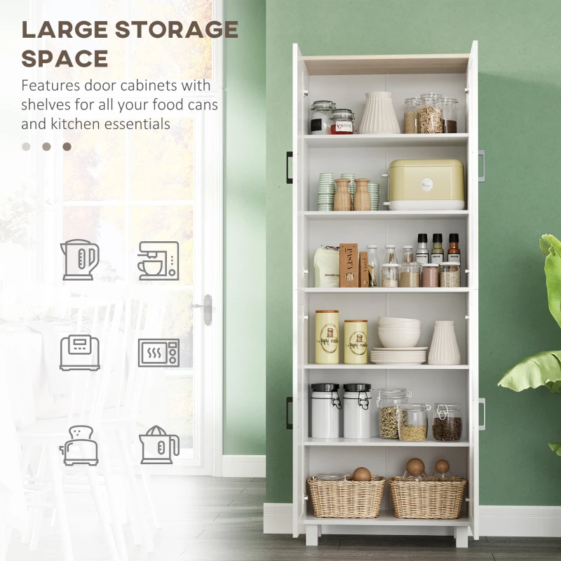 Freestanding Kitchen Cupboard, 4-Door Storage Cabinet Organizer with Adjustable Shelves White Embossed Wood Grain