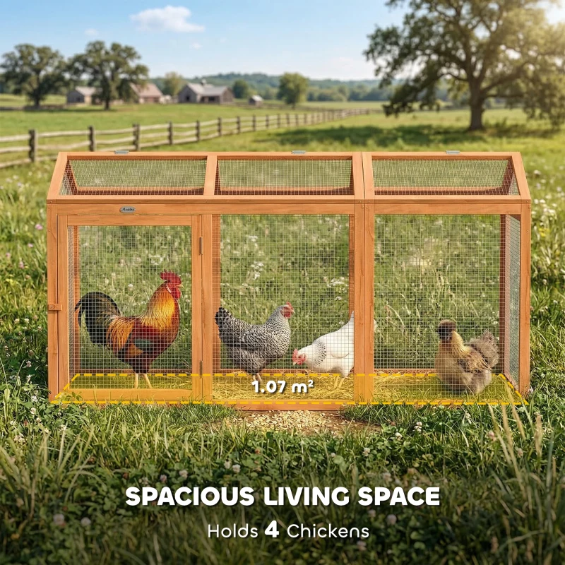 PawHut Kippenhok buitenverblijf met zitstok en dubbele deuren, van hout en metaal, geschikt voor 4 kippen, 156 x 70,5 x 84 cm oranje