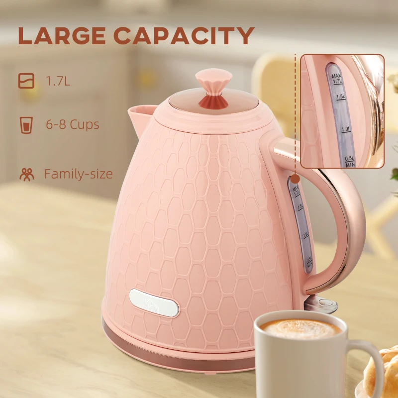HOMCOM Elektryczny czajnik, 1,7L, szybkie gotowanie, 2,2kW, bezprzewodowy, z filtrem antyosadowym, jasnoróżowy