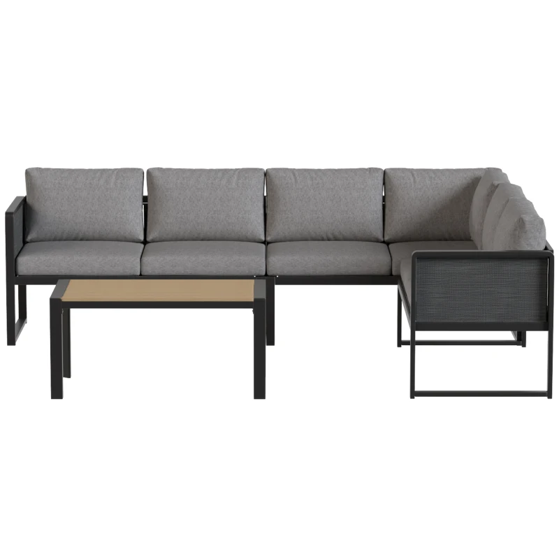 Outsunny Conjunto de jardim de canto modular 6 pessoas, sofás, mesa de centro e almofadas, cinza escuro