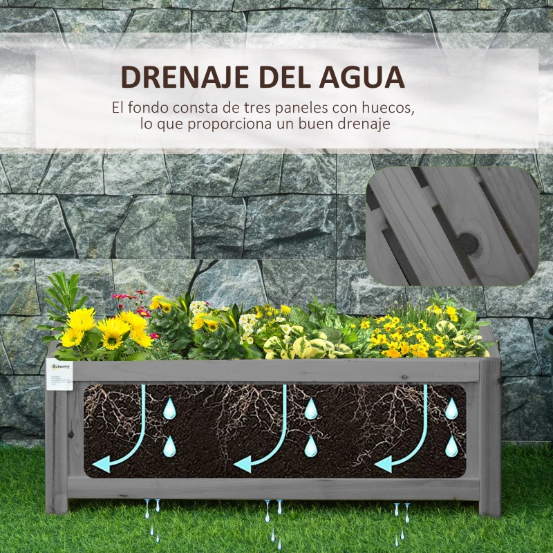 Outsunny Jardinera de Madera Plegable Jardinera Elevada para Cultivos Verduras Flores en Patio Balcón Terraza 70x30x25 cm Gris