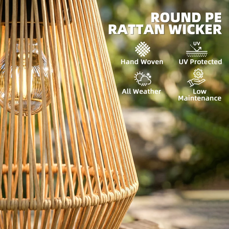 Outsunny Hanging Solar Lanterns, 2 Pack Rattan Solar Lights with Handle for Patio, Pathway, Terrace, Auto On/Off, Brown