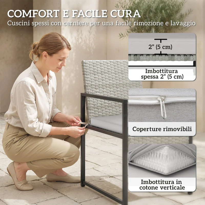 Outsunny Set Pranzo Patio 11 Pezzi, Mobili Esterno Con 6 Poltrone, 4 Pouf, Grigio