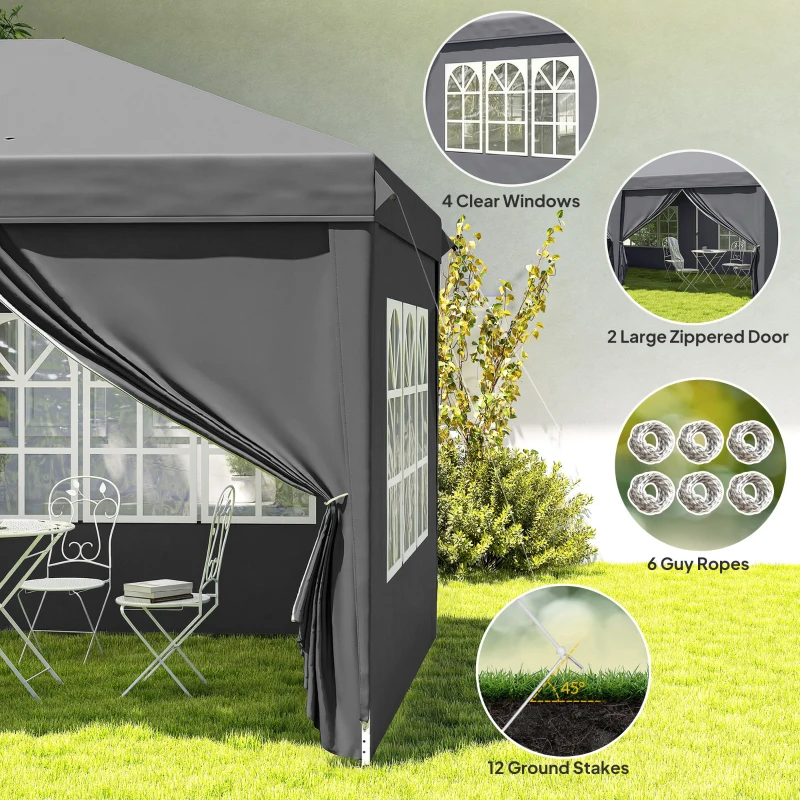 Outsunny Gazebo pieghevole 3x6 m con lati rimovibili e struttura acciaio, Grigio scuro