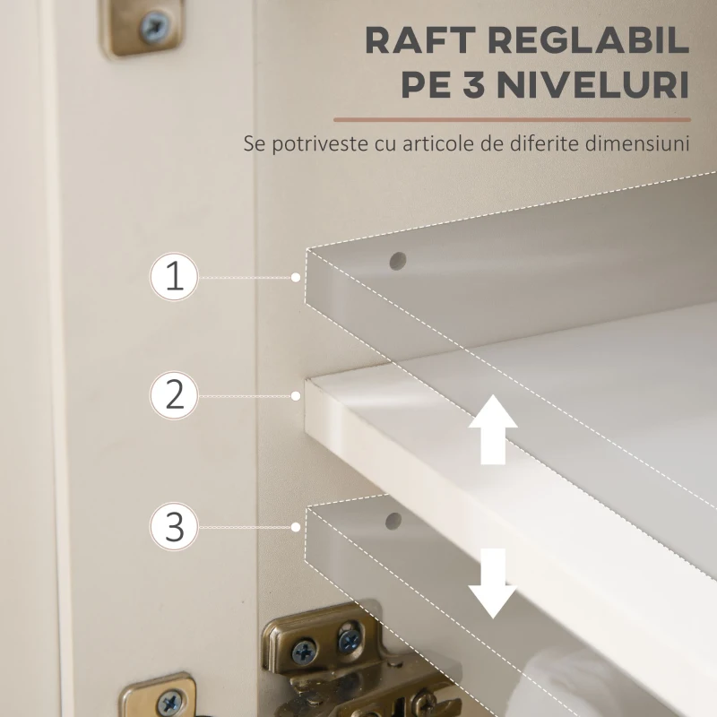 HOMCOM Bufet din Lemn cu 2 Sertare și 2 Dulapuri, 117x35x80 cm, Alb și Finisaj Lemn