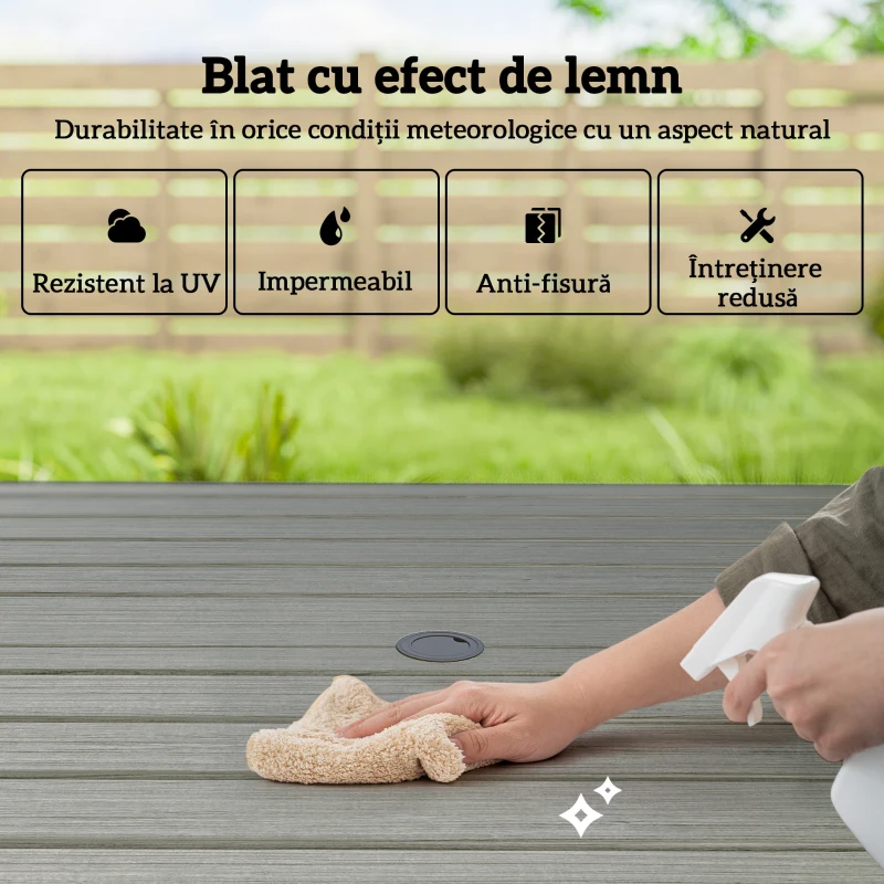 Outsunny Set de Grădină 5 piese din Oțel cu 4 Scaune Stivuibile și Masă cu Orificiu Central și Raft Inferior, Gri