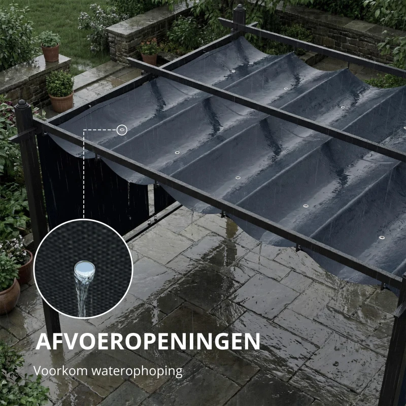 Outsunny Pergola 3 x 4 m terrasoverkapping met schuifdak, automatisch intrekbare rolluiken, UV50+ aluminiumframe