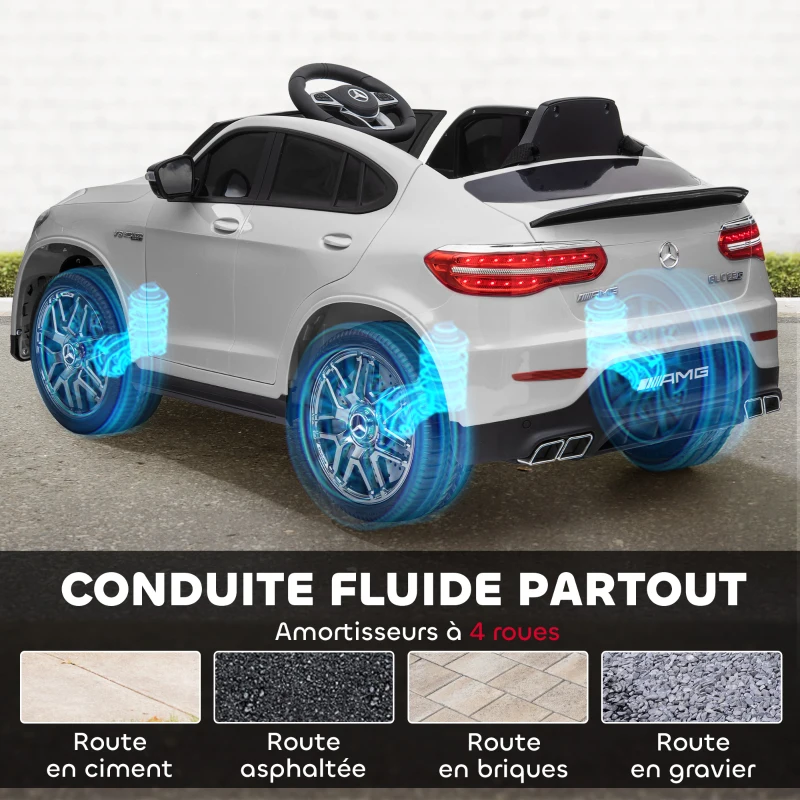 HOMCOM Voiture véhicule électrique Enfants 12 V 35 W V. 3-5 Km/h télécommande Effets sonores + Lumineux Blanc Mercedes GLC AMG(m-8)