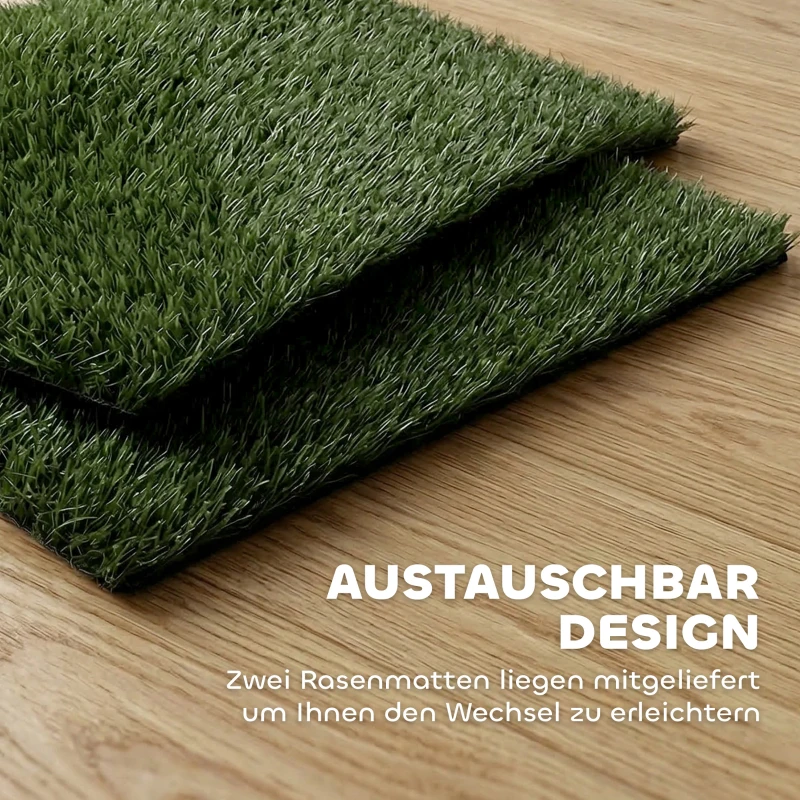 PawHut Hundetoilette 63 x 50,5 cm Hundeklo mit 2 Kunstrasen waschbar Welpentoilette für Hunde für Balkon Zuhause Schwarz+Grün