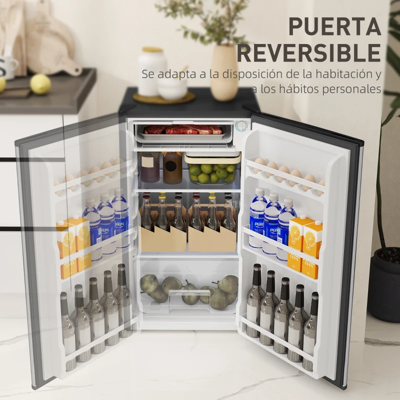 HOMCOM Mini Nevera Silenciosa 91 L Clase E con Temperatura Regulable 5 Niveles Puerta Reversible Estantes Ajustables Negro