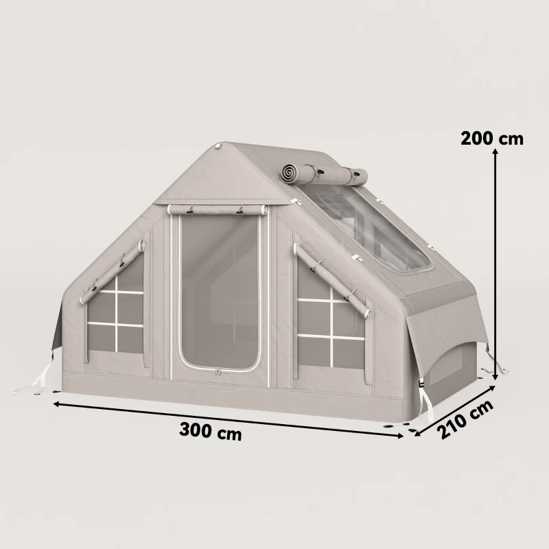 Outsunny Opblaasbare Tent 5-8 Personen Snelle Opzet 8000 mm Waterdicht & Winddicht met Luchtpomp Kachelaansluiting Dakraam