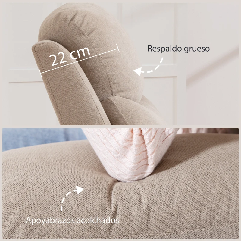 HOMCOM Sillón Relax Reclinable Manual Tapizado en Tela Aspecto Lino Reposapiés Reposabrazos Acolchado Grueso Beige