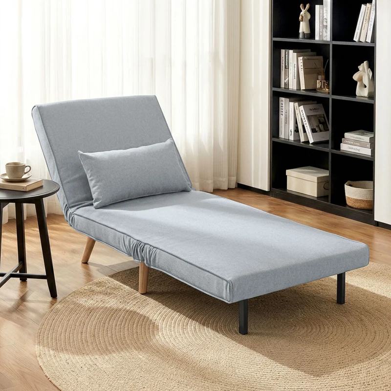 HOMCOM Poltrona chaise conversível 3 em 1, cama/poltrona 1 lugar, encosto 5 posições, tecido com almofada, cinza