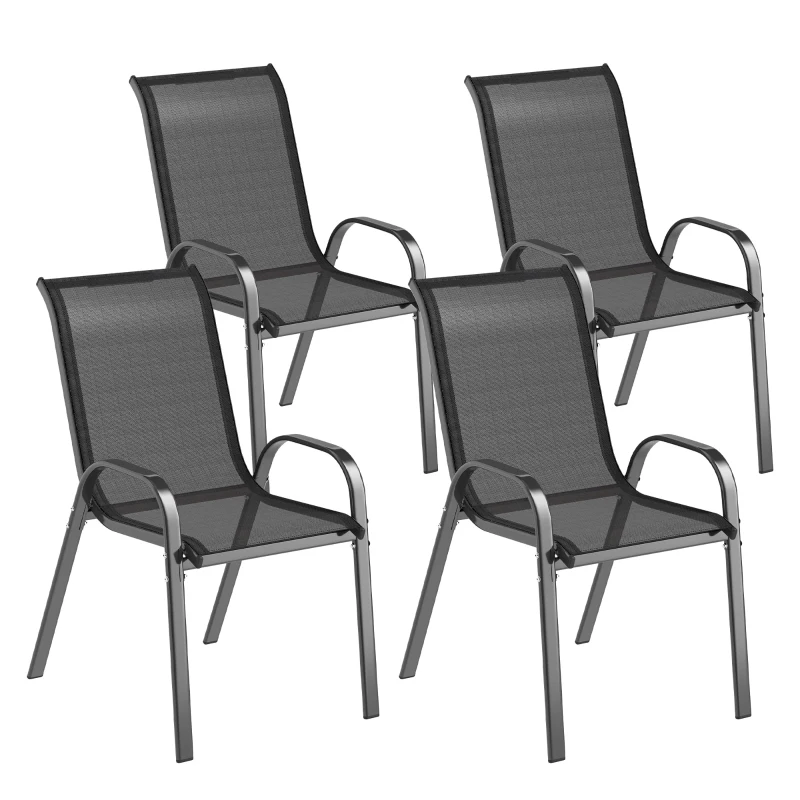 Outsunny Lot de 4 chaises de jardin chaises empilables dossiers hauts tissu maille respirante cadre acier 54 x 71 x 93 cm noir