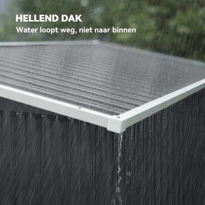 Outsunny Metalen berging 2,68 m², afsluitbare schuur met 3 deuren, ventilatie, schuindak, handschoenen