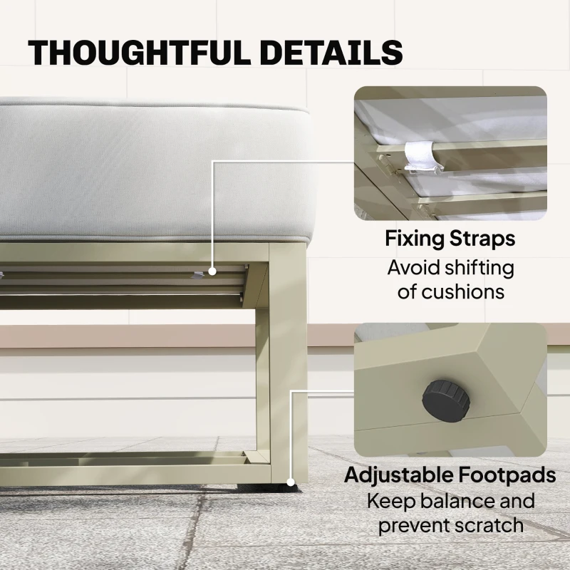 Outsunny Garden Daybed, 6 Piece Outdoor Sectional Sofa Set, Aluminium Patio Conversation Furniture Set with Coffee Table