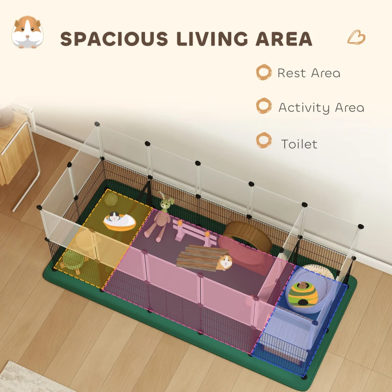 PawHut Pet Playpen with Waterproof Mat, DIY Small Animal Enclosure 34 Panels, Indoor/Outdoor Metal Pet Fence for Guinea Pigs