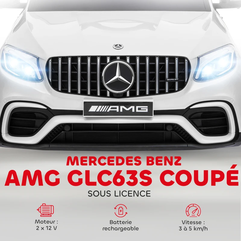 HOMCOM Voiture véhicule électrique Enfants 12 V 35 W V. 3-5 Km/h télécommande Effets sonores + Lumineux Blanc Mercedes GLC AMG(m-4)