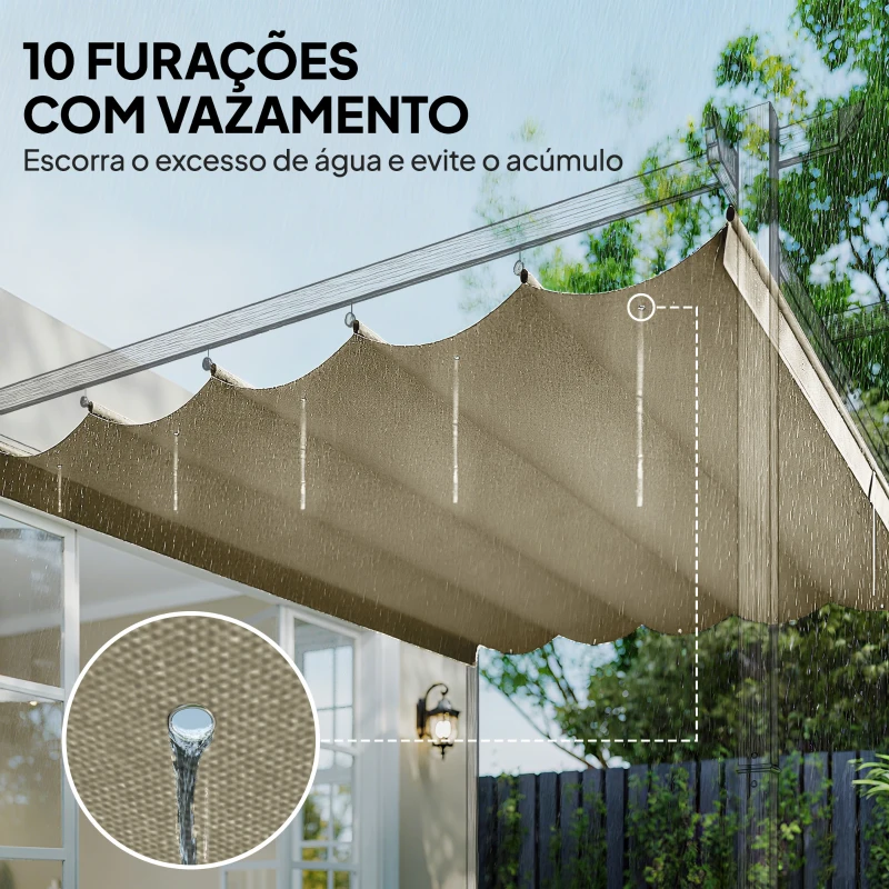 Outsunny Teto de Pérgola 3,5x2,6 m Teto de Substituição Retrátil para Estrutura de Pérgola de 4x3 m Tcom 10 Orifícios de Drenagem Bege
