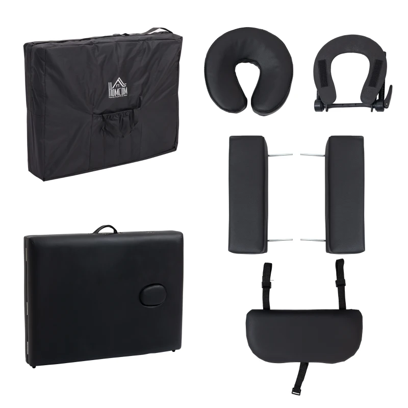 HOMCOM Foldable Massage Table, 185Lx70Wx59-80H cm, Aluminium-Black