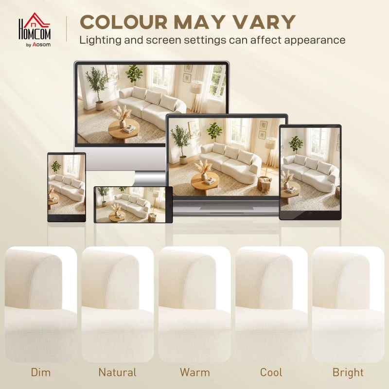 HOMCOM Sofa 3-osobowa, 260 cm sofa chenille z szerokim siedziskiem, sprężyny kieszeniowe, pianka o wysokiej gęstości, 3 poduszki, kremowa biel