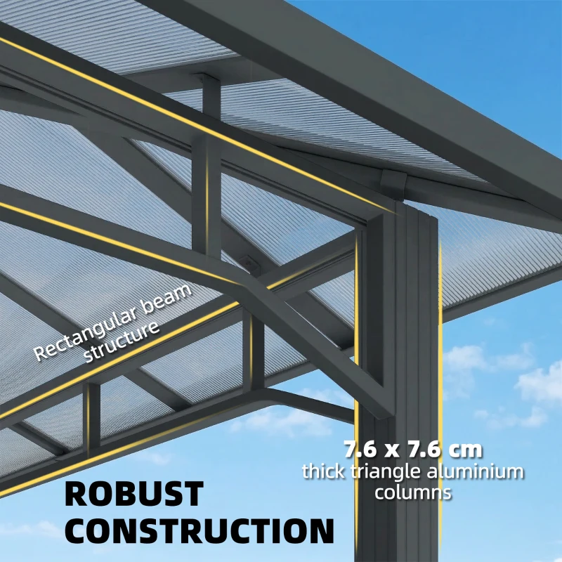 Outsunny 3 x 4 m Outdoor Hardtop Gazebo Canopy with PC Roof, Aluminium Permanent Pavilion Garden Gazebo with Curtains, Dark Grey