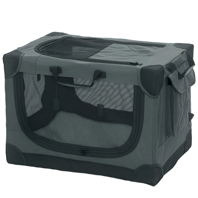 PawHut Soft Dog Crate Pet Travel Crate 60 x 42 x 43 cm with Removable Pad Mesh Window Army Green