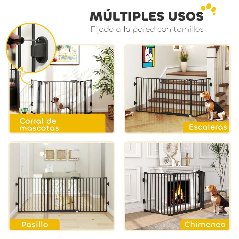 PawHut Barrera de Seguridad para Mascotas de 3 Paneles Puerta Auto Cierre y Diseño Plegable para Perros Pequeños 202,5x2x76 cm