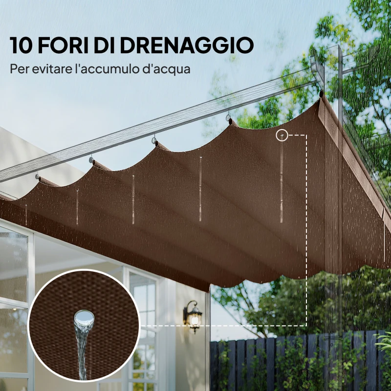 Outsunny Tetto per Gazebo Pergola con 10 Fori di Drenaggio in Poliestere, 250x255 cm, per Pergola 3x3m, Caffè