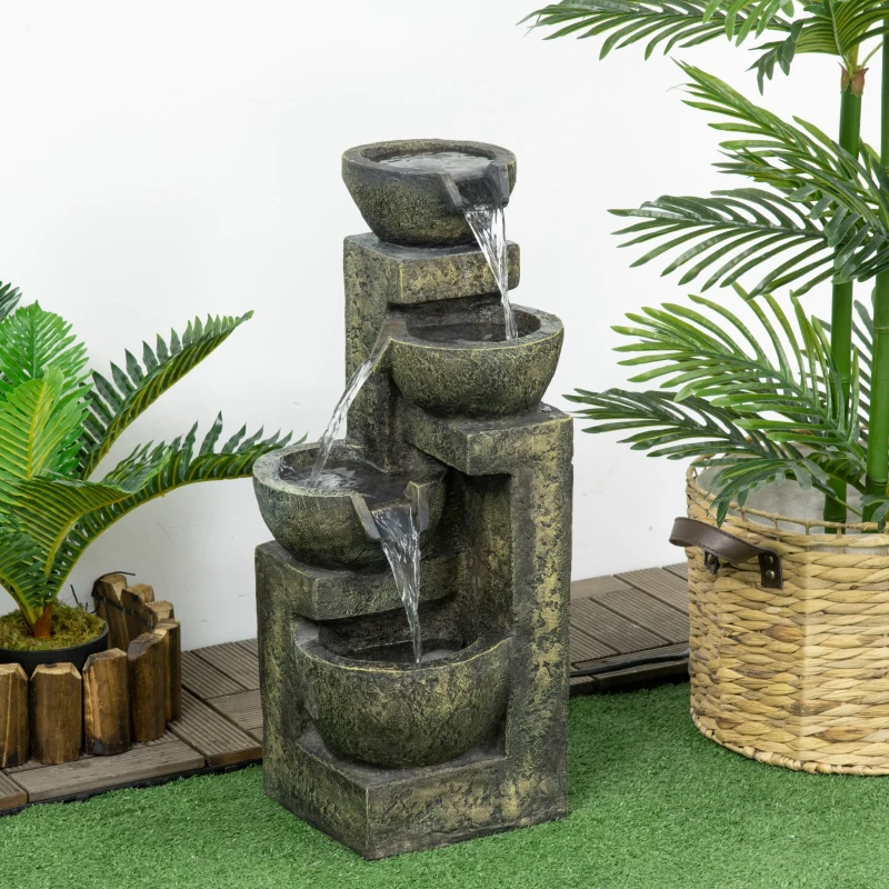 Outsunny Fontaine de jardin d'ornement zen débit réglable pompe à eau submersible incluse dim. 25L x 24l x 60H cm résine noir