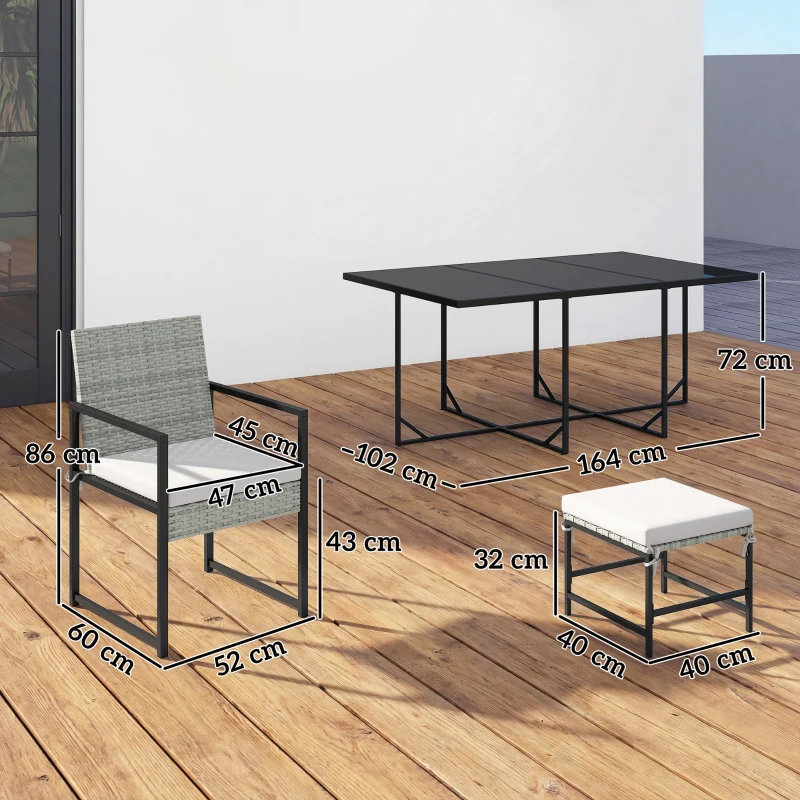 Outsunny Ensemble repas patio 11 pièces, mobilier extérieur avec 6 fauteuils, 4 poufs, Gris