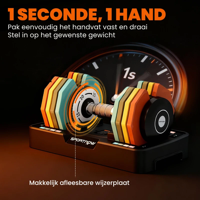 SPORTNOW Verstelbare halter, 5 kg/10 kg/15 kg/20 kg/25 kg ruimtebesparende halters met antislip handgreep