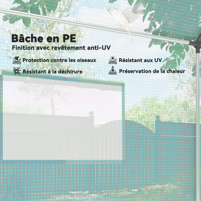 Outsunny Serre de jardin tunnel 2 x 3m, 6m² avec porte enroulable, 4 fenêtres, - Acier galvanisé PE Haute densité Vert