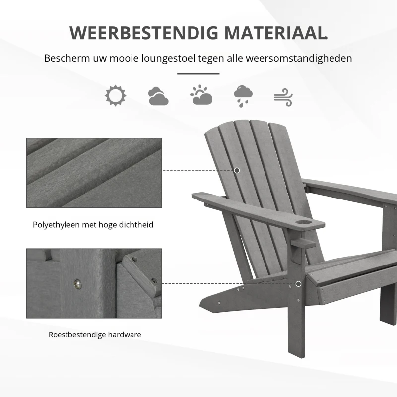 Outsunny Adirondack Stoel Kunststof 75x87x90cm,met Bekerhouder, Grijs