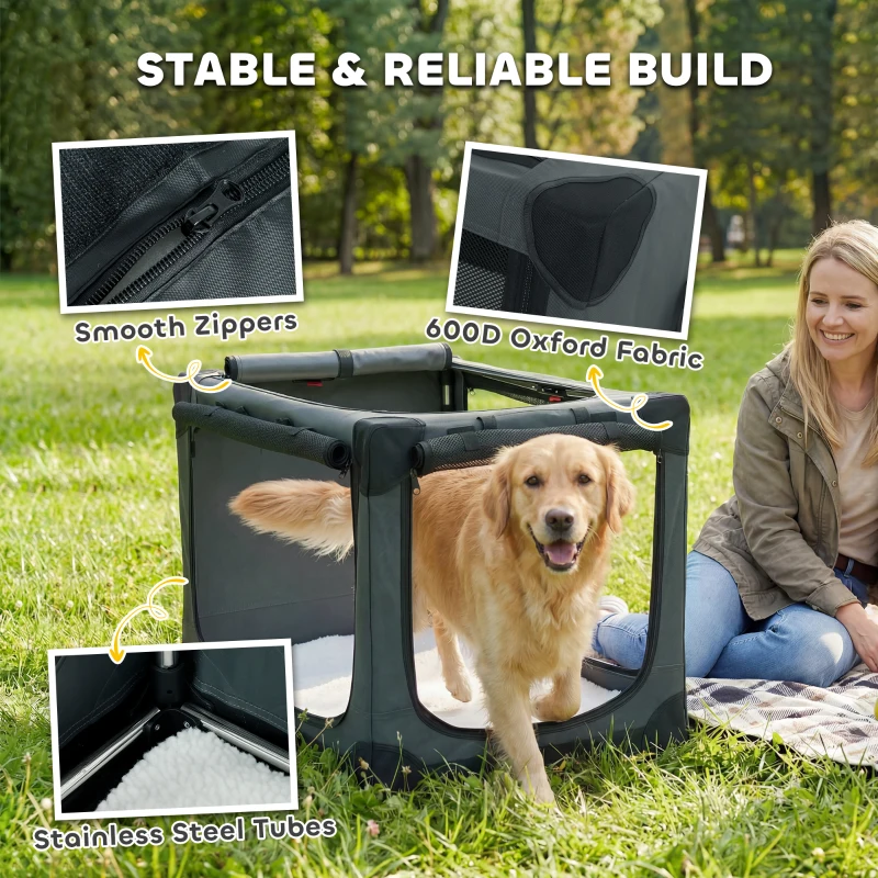 PawHut Soft Dog Crate Pet Travel Crate 90 x 64 x 64 cm with Removable Pad Mesh Window Army Green