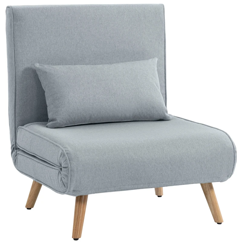 HOMCOM Butaca convertible 3 en 1 cama sillón 1 plaza respaldo 5 posiciones en tejido con cojín, gris