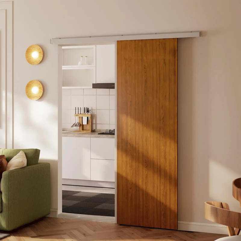 HOMCOM Ușă culisantă 75x210cm, Kit montaj, Șină, Efect lemn maro
