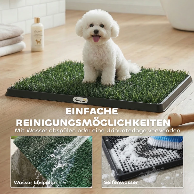 PawHut Hundetoilette 63 x 50,5 cm Hundeklo mit 2 Kunstrasen waschbar Welpentoilette für Hunde für Balkon Zuhause Schwarz+Grün