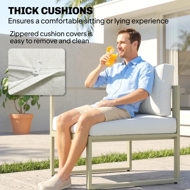 Outsunny Garden Daybed, 6 Piece Outdoor Sectional Sofa Set, Aluminium Patio Conversation Furniture Set with Coffee Table