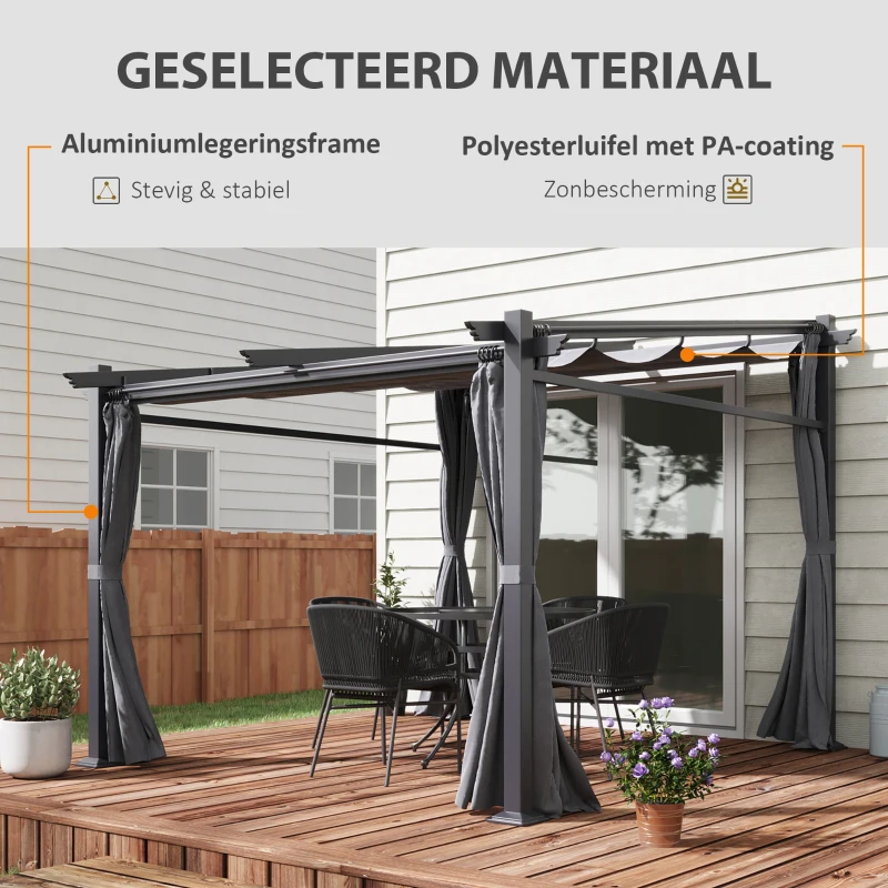 Outsunny paviljoen 3x3 met zonnekap en zijpanelen voor barbecue party, Donkergrijs