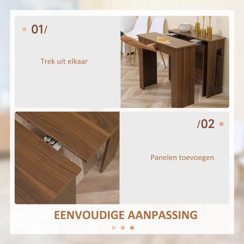 HOMCOM Uitschuifbare Eettafel Uitklapbare Modern Flexibele Zitplaatsen voor Gasten Bruin(m-6)