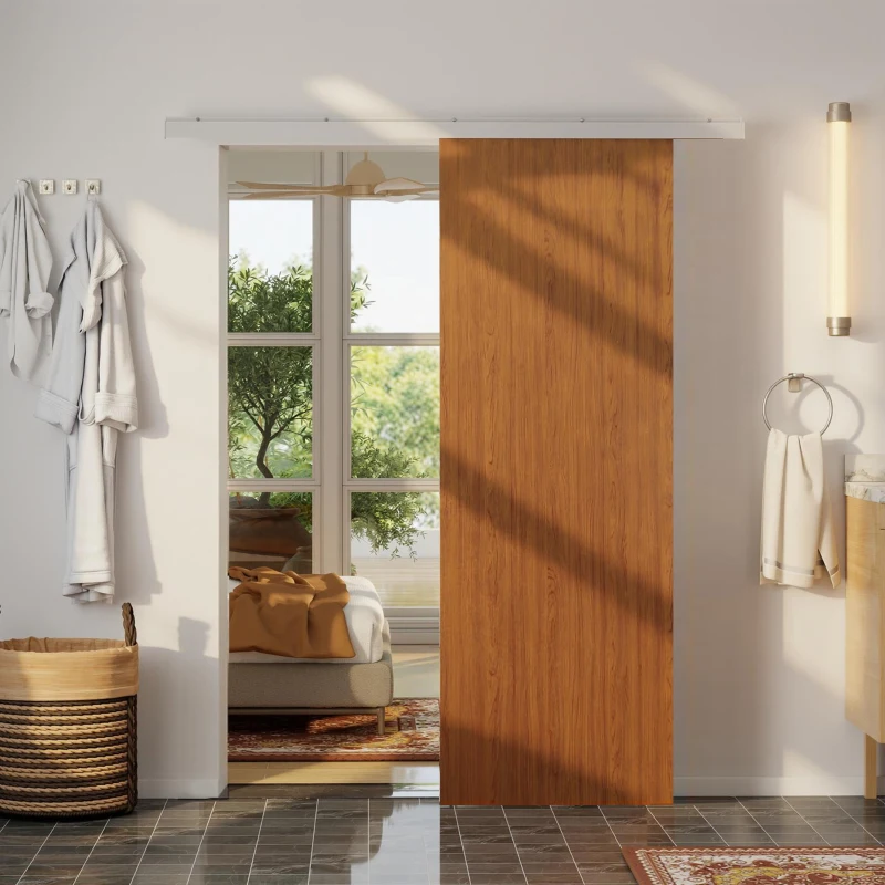 HOMCOM Ușă culisantă 75x210cm, Kit montaj, Șină, Efect lemn maro