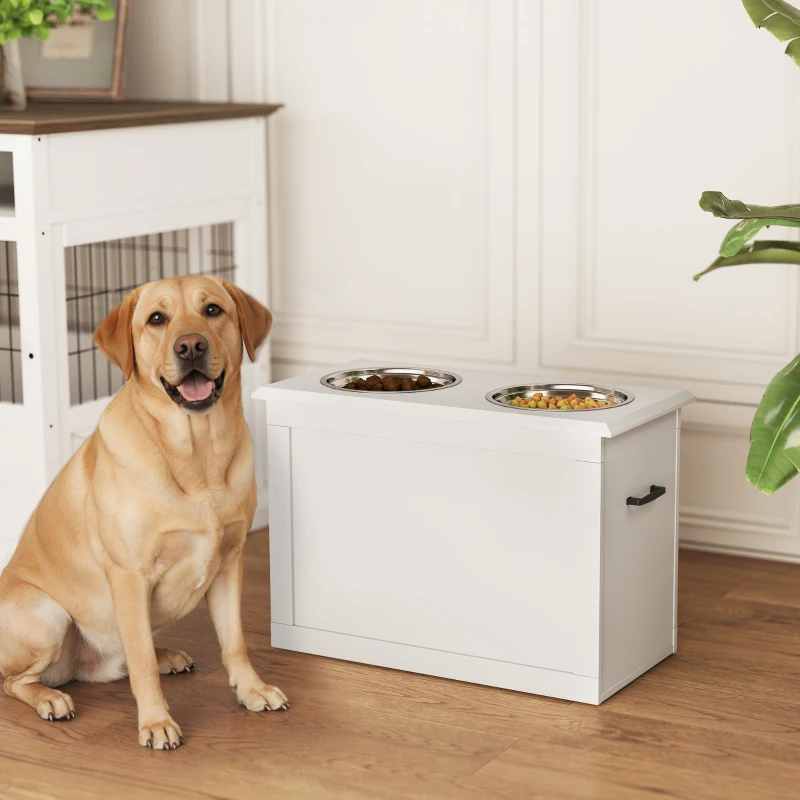 PawHut Gamelles chiens surélevées gamelle double chien chat porte-gamelles surélevé dim. 60L x 30l x 41H cm blanc