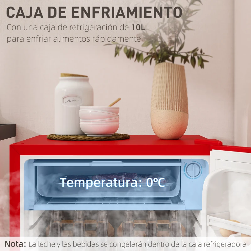 HOMCOM Nevera Pequeña con Congelador 91L Silenciosa Puerta Reversible Temperatura Regulable y Estantes Ajustables Rojo