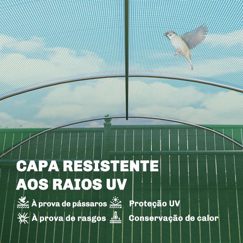 Outsunny Estufa Tipo Túnel 6x3x2 m com 3 Portas Enroláveis 6 Janelas com Rede e Estrutura de Aço Galvanizado Verde