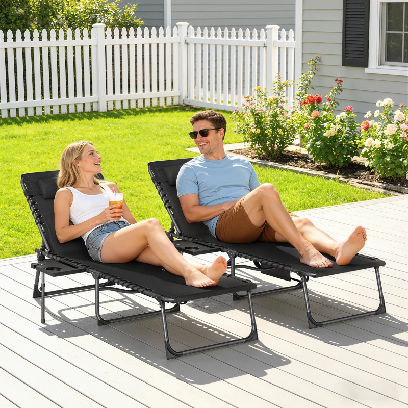 Outsunny Five-Position Reclining Sun Loungers Set of 2 - Black