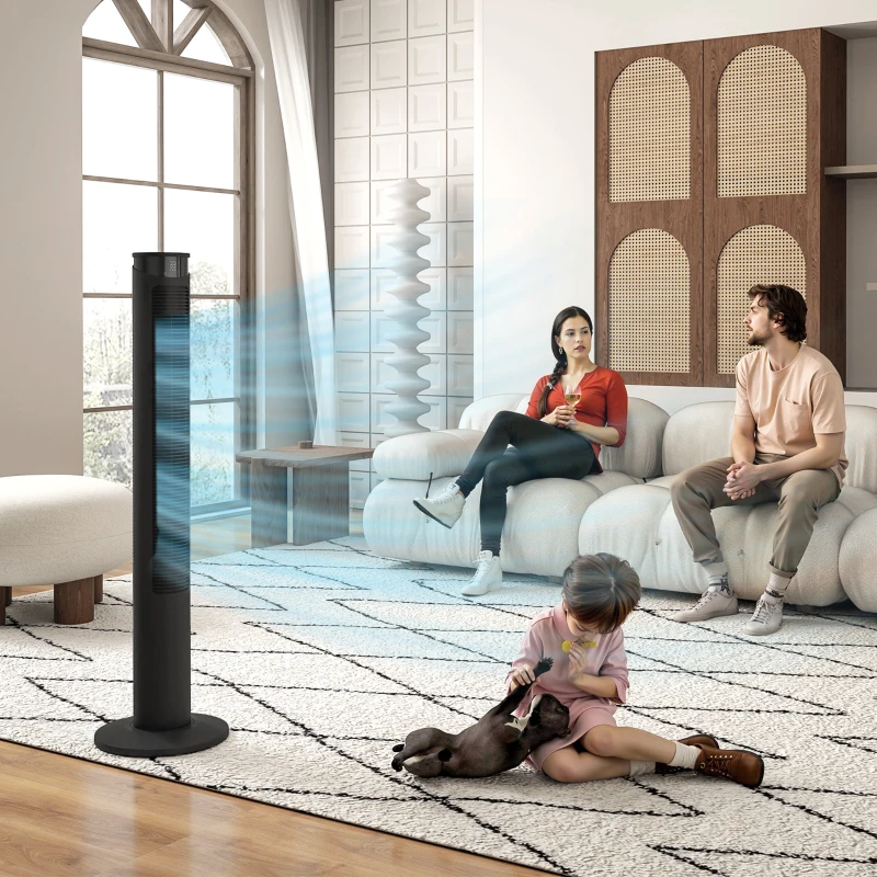 HOMCOM Ventilateur colonne 45W ventilateur tour télécommande, minuterie, oscillant à 70°, mode veille et mode enfants, noir