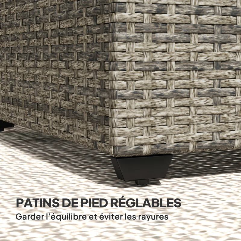 Outsunny Table basse de jardin, table d'appoint en résine tressée avec plateau en verre trempé, 90 x 50 x 38 cm, gris foncé