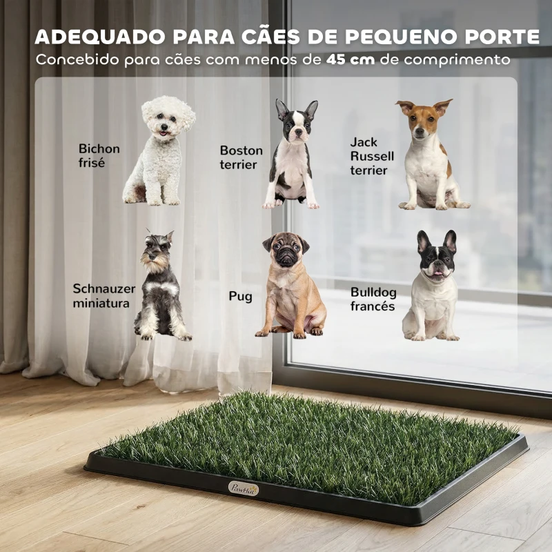 PawHut Sanita para Cães com Relva Artificial 63x50,5 cm, Tabuleiro Sanitário para Treino com Drenagem Verde